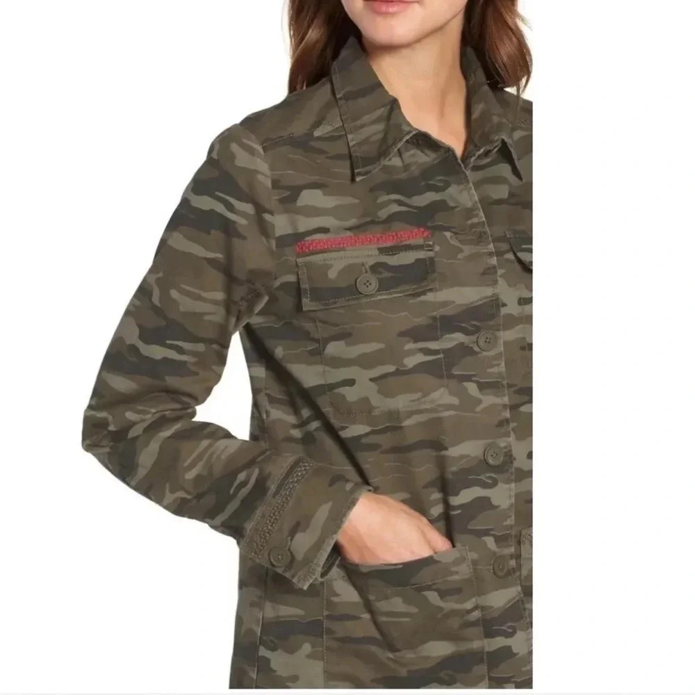Caslon Military/Camo Jacket Long Sleeve Pockets Cotton Embroidery Trim Size L